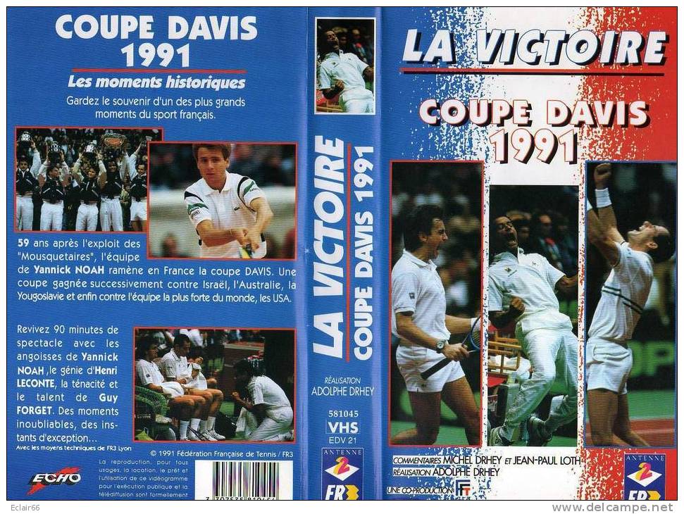 SPORT  CASSETTE VIDEO  VHS  TENNIS COUPE  DAVIS   1991   LES MOMENTS  H ISTORIQUES    LA VICTOIRE - Sport