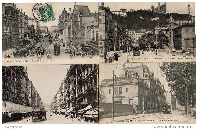 LYON.....Rue  Et Vues Diverses Autour Des ..tramways 4 Cp - Other & Unclassified
