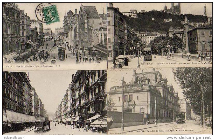 LYON.....Rue  Et Vues Diverses Autour Des ..tramways 4 Cp - Autres & Non Classés