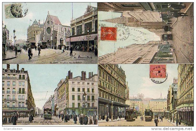 LYON.....Rue  Et Vues Diverses. Autour Des ..tramways 4 Cp - Autres & Non Classés