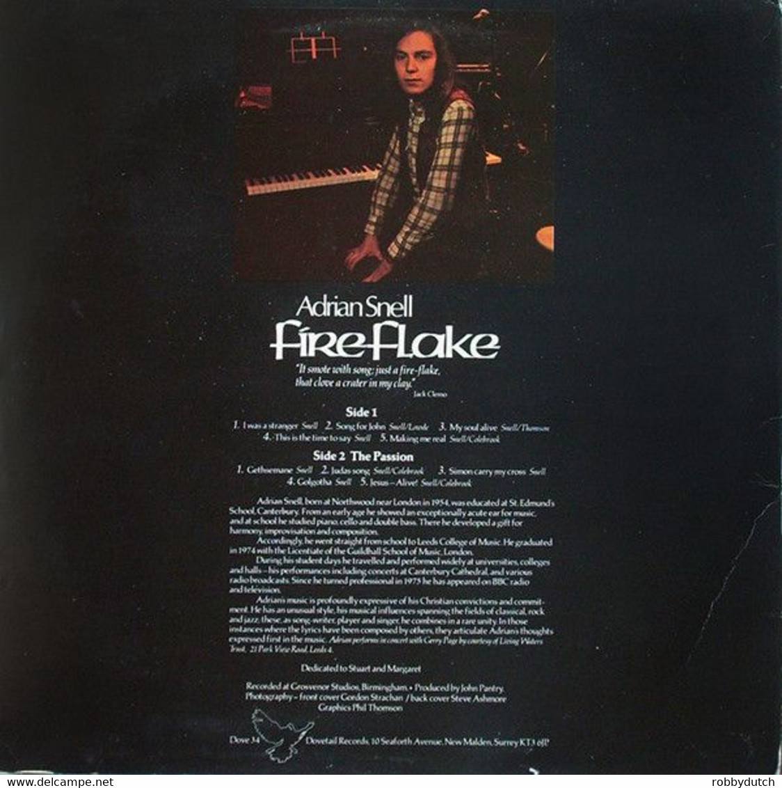 * LP * ADRIAN SNELL - FIRE FLAKE (U.K. 1975) - Gospel En Religie