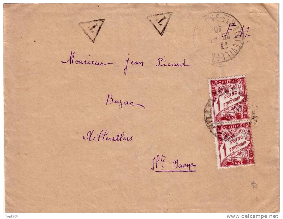 TAXE-1F EN PAIRE/LETTRE FM DE AILLEVILLE 25-1-1940 - 1859-1959 Lettres & Documents