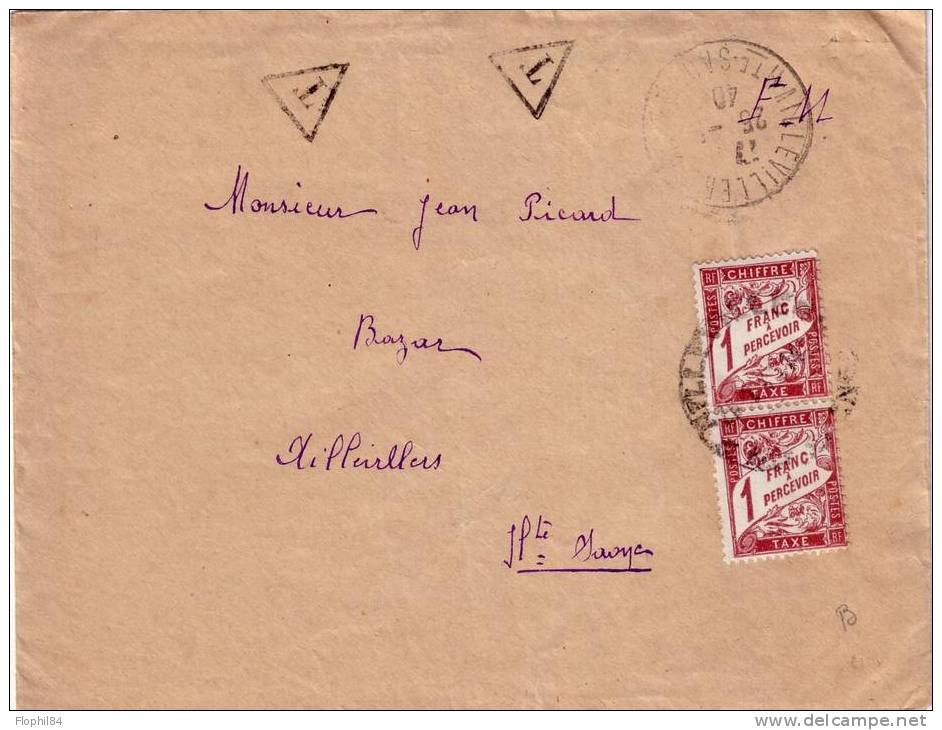 TAXE-1F EN PAIRE/LETTRE FM DE AILLEVILLE 25-1-1940 - 1859-1959 Brieven & Documenten