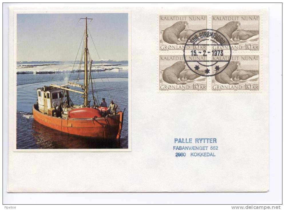 Greenland FDC 15-2-1973 Unofficial Walrus In Block Of 4 Homemade Cover - FDC