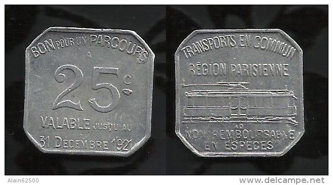 NECESSITE : PARIS. TRANSPORT . 25 Cts . 1921 . - Monetary / Of Necessity