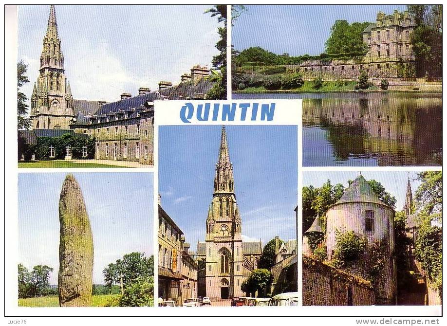 QUINTIN -   5 Vues : Eglise, Château Des Ducs De Lorge, Menhir De Roche Longue, Et La Porte Neuve - Quintin