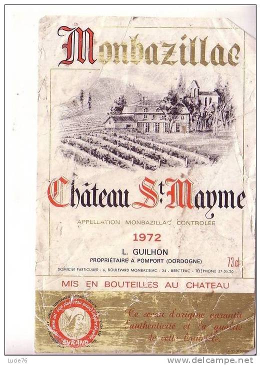 MONBAZILLAC - Château ST MAYME  -  1972  -  L. Guilhon - Monbazillac