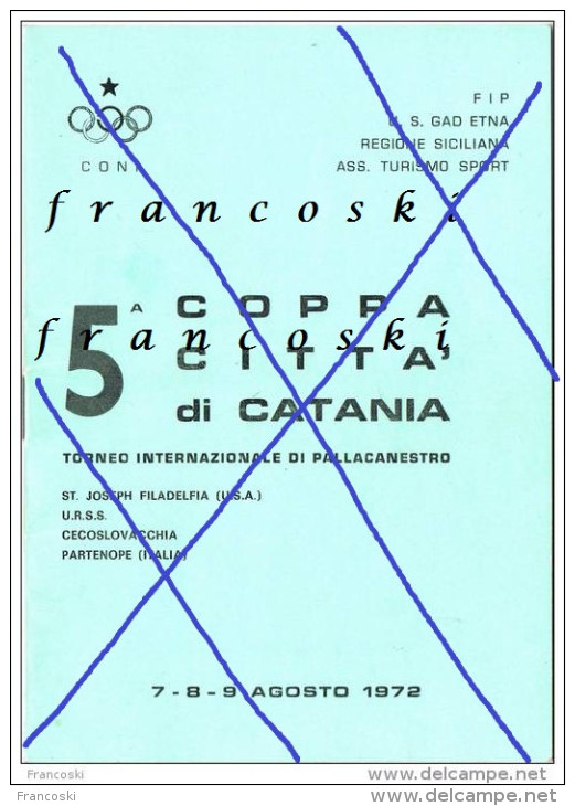 5^ COPPA BASKET GAD ETNA CATANIA-1972-Partenope Napoli-S.Joseph Filadelfia-U.R.S.S.-Cecoslovacchia- - Deportes