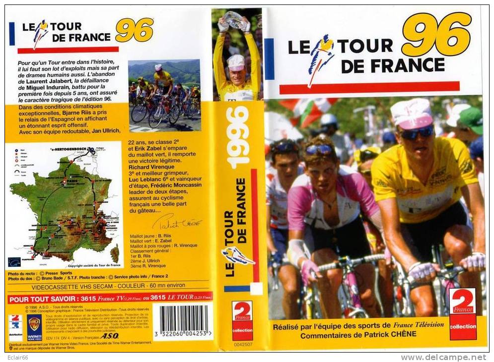 CYCLISME     LE TOUR DE FRANCE  ANNEE   1996    Durée   60 Minutes   Cassette Vidéo  VHS - Deporte