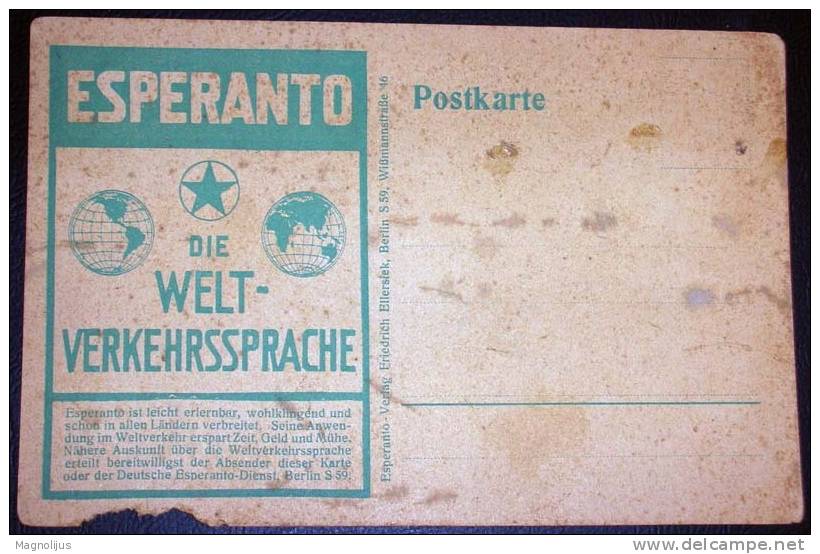 Esperanto,Germany,Globe,World,Welt,vintage Postcard,damaged - Esperanto