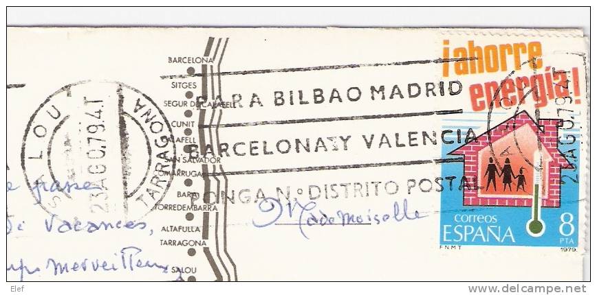 Carte Postale De SALOU ( Espagne) Avec Timbre Obl. "Ahorre Energia !" Energie, Chauffage ; 1979 ; TB - Other & Unclassified
