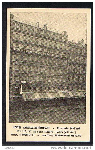 Early Postcard Paris France Hotel Anglo-American Brasserie Mollard - Ref 192 - Ile-de-France