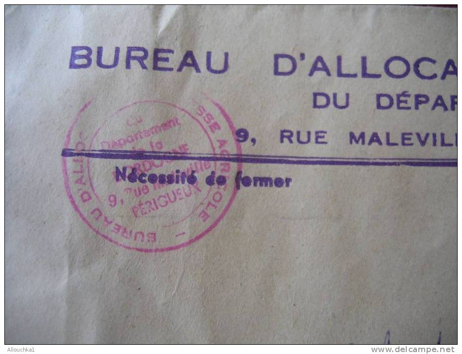 MARCOPHILIE-LETTRE EN FRANCHISE POSTALECIVILE BUREAU ALLOCATION VIEILLESE AGRICOLE -PERIGUEUX + CACHET ROUGE -EN 1954 - Civil Frank Covers