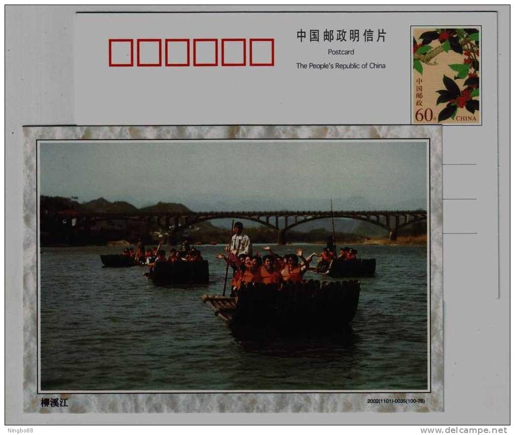 Sightseeing On Bamboo Raft,life Jacket,bridge,CN 02 Liuxijiang River Tourism Landscape Advertising Pre-stamped Card - Rafting
