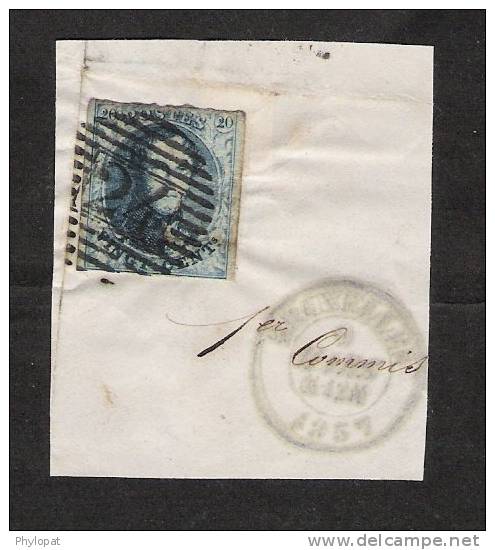 BELGIQUE 1851 N°7 Sur Fragement Lettre Cachet 1857 @ - 1851-1857 Medallions (6/8)