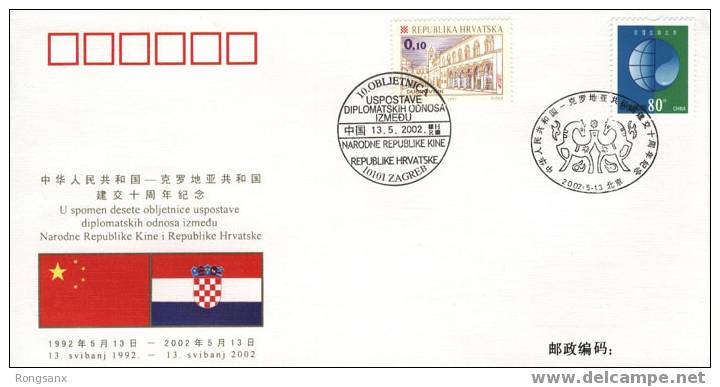 PFTN.WJ-108 CHINA-CROTIA DIPLOMATIC COMM.COVER - Covers & Documents