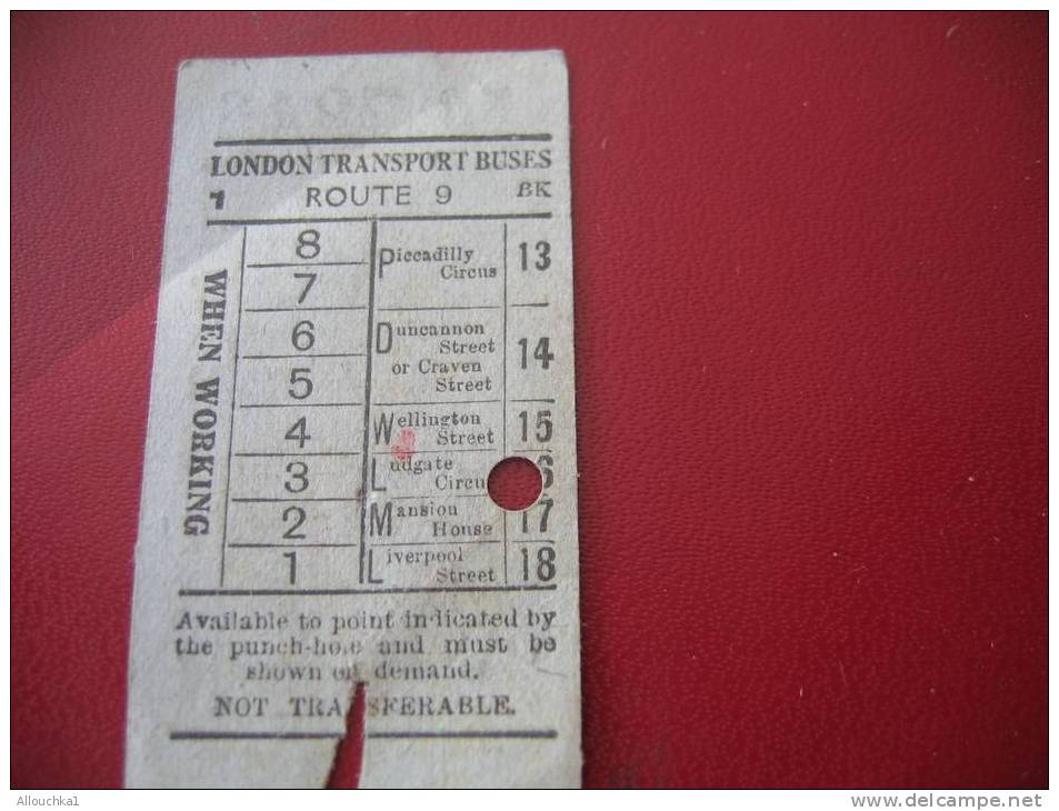 ANCIEN TICKET AUTOBUS LONDON TRANSPORT BUSES AVAILLABLE TO POINT INDICATED BY THE PUNCH-HOLE AND MUST BE SHOWN ON DEMAND - Europa