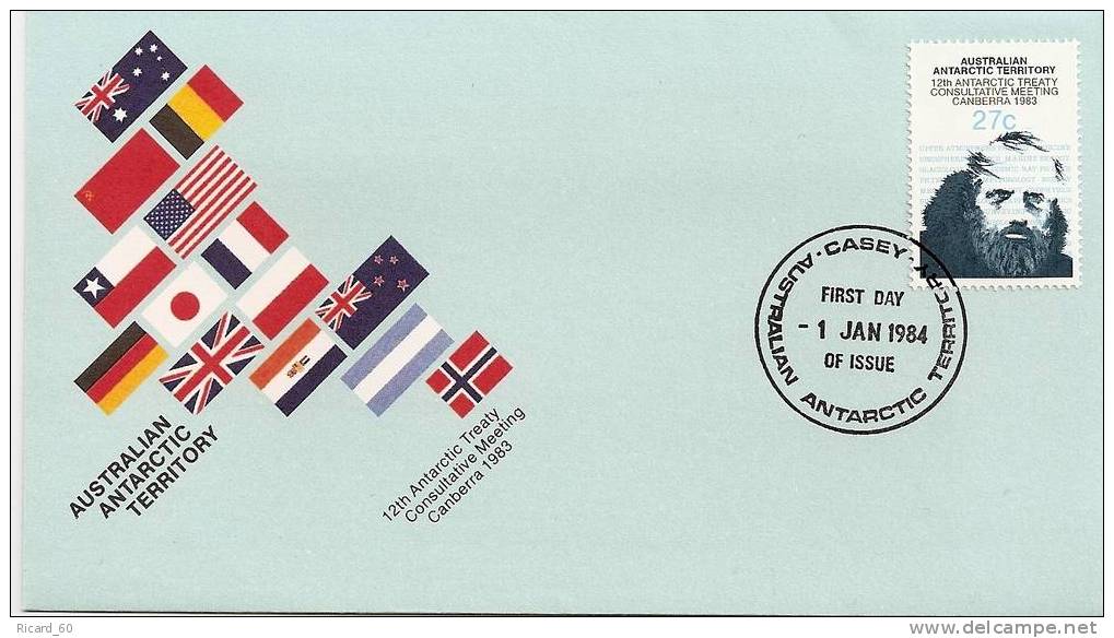 Enveloppe 1er Jour D'antarctique Australienne AAT 1983 12è Traité à Canberra, Drapeaux - FDC