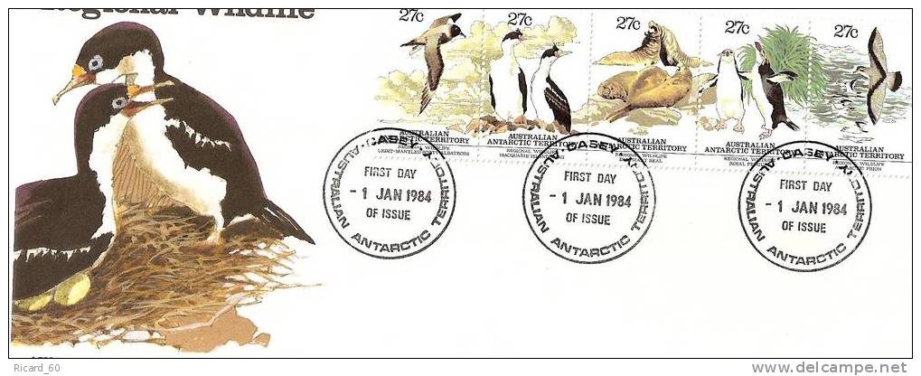 Enveloppe 1er Jour D'antarctique Australienne AAT 1984 Faune Régionale: Manchot, éléphant De Mer, Albatros... - FDC