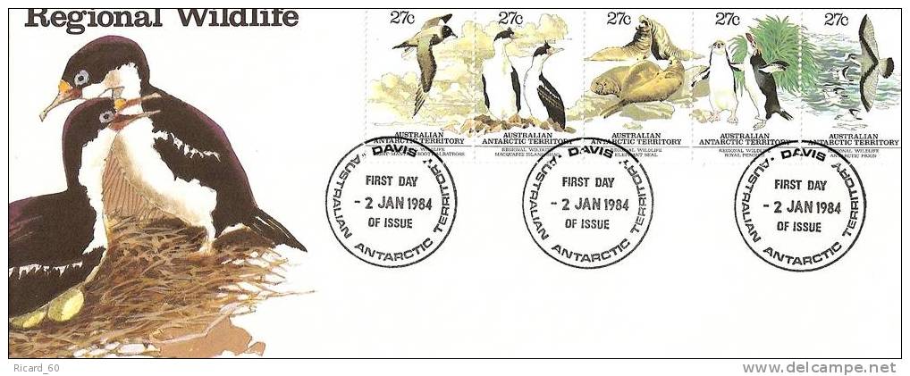 Enveloppe 1er Jour D'antarctique Australienne AAT 1984 Faune Régionale: Manchot, éléphant De Mer, Albatros... - FDC