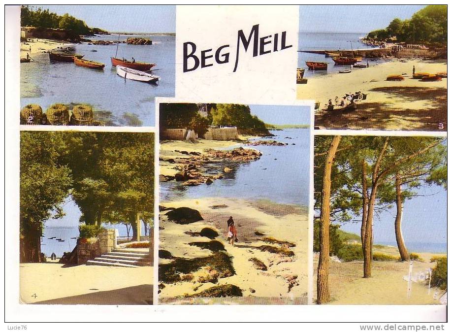 BEG MEIL -  5 Vues : Plage Des Pyramides, Un Coin Du Port, Plage De La Cade, Descente à La Côte Et Entrée Du Grand Hôtel - Beg Meil