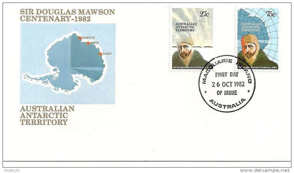 Enveloppe 1er Jour D'antarctique Australienne AAT 1982 Sir Douglas Mawson, Macquarie Island - FDC
