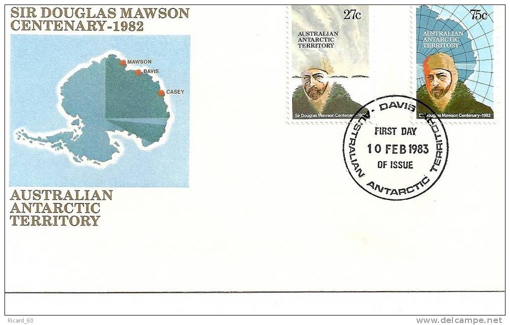 Enveloppe 1er Jour D'antarctique Australienne AAT 1983 Sir Douglas Mawson, Davis Territory - FDC