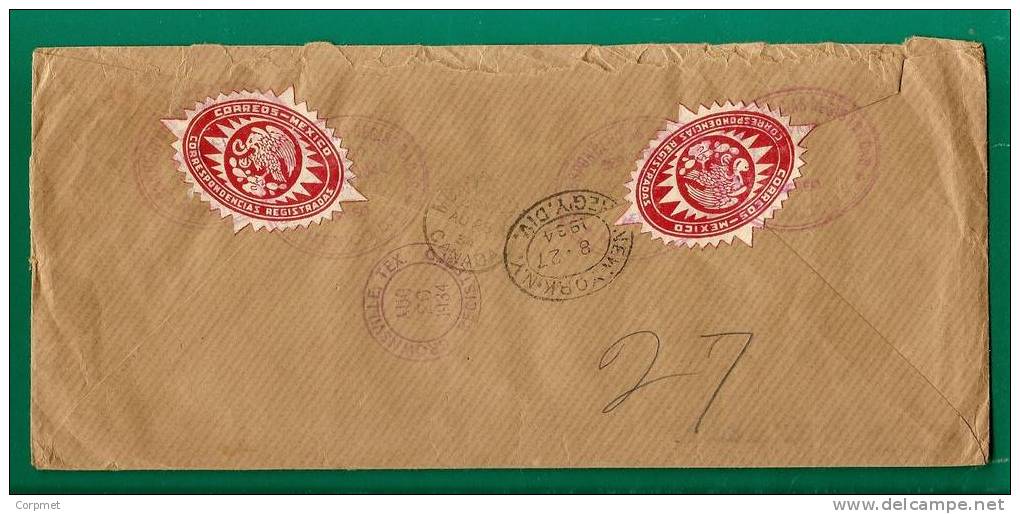 MEXICO - VF 1934 U.P.U. REGISTERED Label SERVICIO POSTAL AEREO COVER  To MONTREAL, CANADA - 5 Stamps - US Transit - Mexico