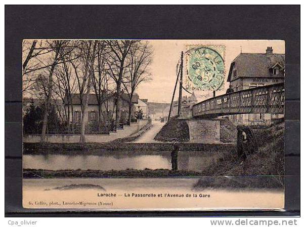 89 LAROCHE MIGENNES Canal, Passerelle, Avenue De La Gare, Animée, Carte Email, Ed Coffre, 1906 - Migennes