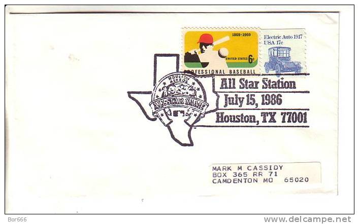 USA Special Cancel Cover 1986 - Houston Astros - All Star Game - Sobres De Eventos