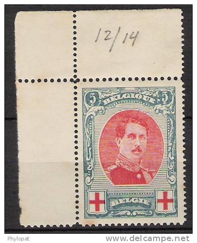 BELGIQUE 1914 N°132a Bord De Planche Neuf **  Affaire 29% Cote - 1914-1915 Croix-Rouge