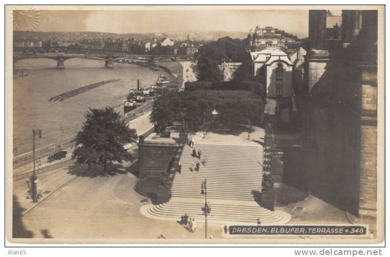 Dresden Germany, Elbufer Terrace Terrasse Postkarte Vintage Postcard - Dresden