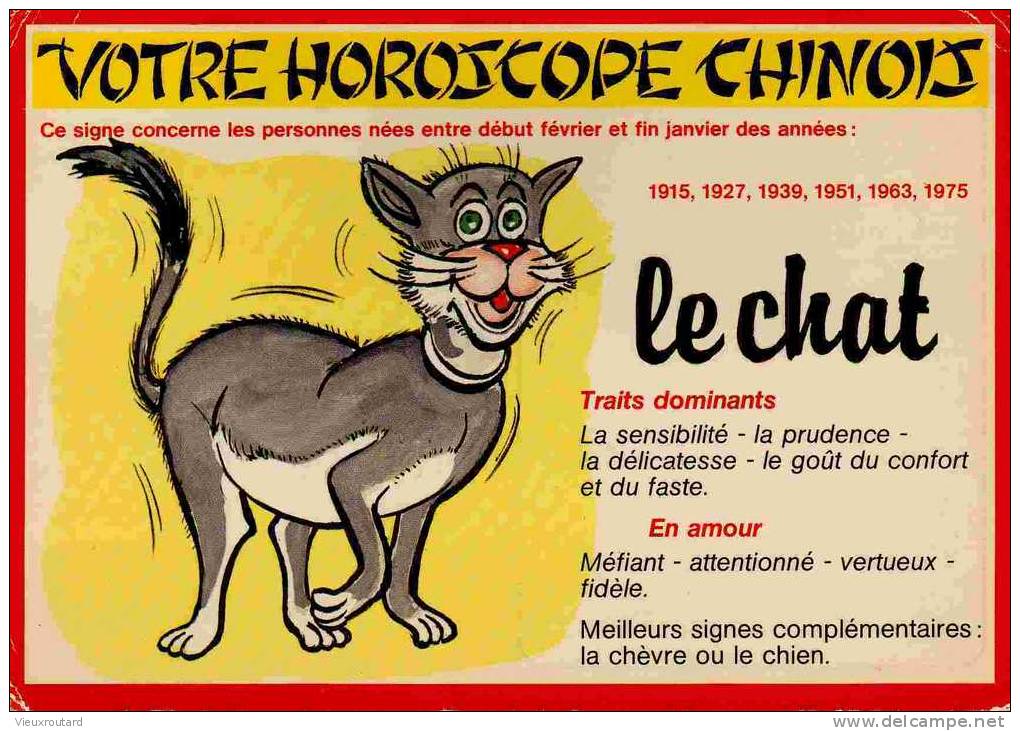 CPSM. VOTRE HOROSCOPE CHINOIS.  LE CHAT. SERIE 924/7. LYNA. - Astrology