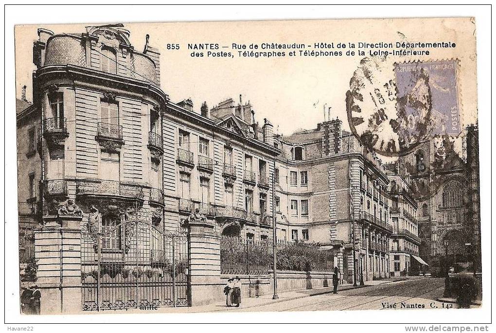 F199 44 NANTES Rue De Chateaudun Hotel De La Direction Departementale Des Postes  Telegraphes Et  Telephones  Dos Vert - Nantes