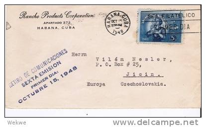 Cu017 KUBA - / Pensionsfond-Ausgabe 1948. Mutter Mit Kind. FDC Nach Jicin, Tschechoslowakei) - Covers & Documents