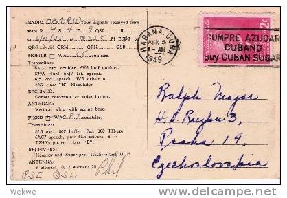 Cu037/ KUBA -  QSL-Bildkarte 1949 Mit Werbestempel Für Cuba-Zucker (sugar, Azucar)in, Tschechoslowakei) - Covers & Documents