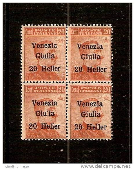 ITALIA - VENEZIA GIULIA -1919: Quartina Nuova Stl Del Valore Da 20 C. Soprastampato VENEZIA GIULIA - 20 HELLER - DC1924. - Vénétie Julienne