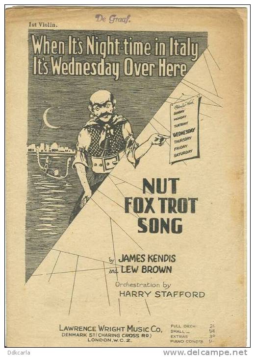 Muziekstuk - When It´s Night-time In Italy It´s Wednesday Over Here - Nut Fox Trot Song - Autres & Non Classés