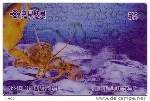 Télécarte Holographique HOLO 3 D Chine - ANIMAL - Crustacé - CRABE - Crab Sea Food Hologram China Unicom Phonecard - China