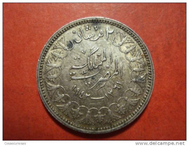 1462   EGYPT EGYPTE EGIPTO   2 PIASTRAS SILVER COIN PLATA      AÑO / YEAR  1942  XF+ - Aegypten