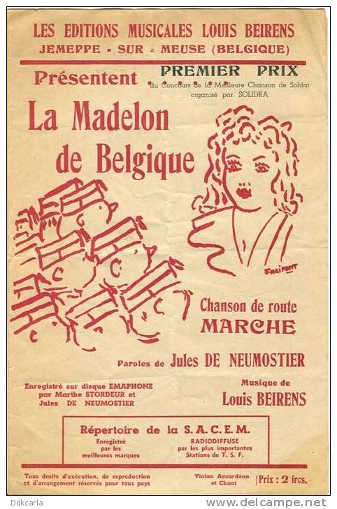 Muziekstuk - Jemeppe-sur-Meuse - Les Editions Musicales Louis Beirens Présentent La Madelon De Belgique - Autres & Non Classés