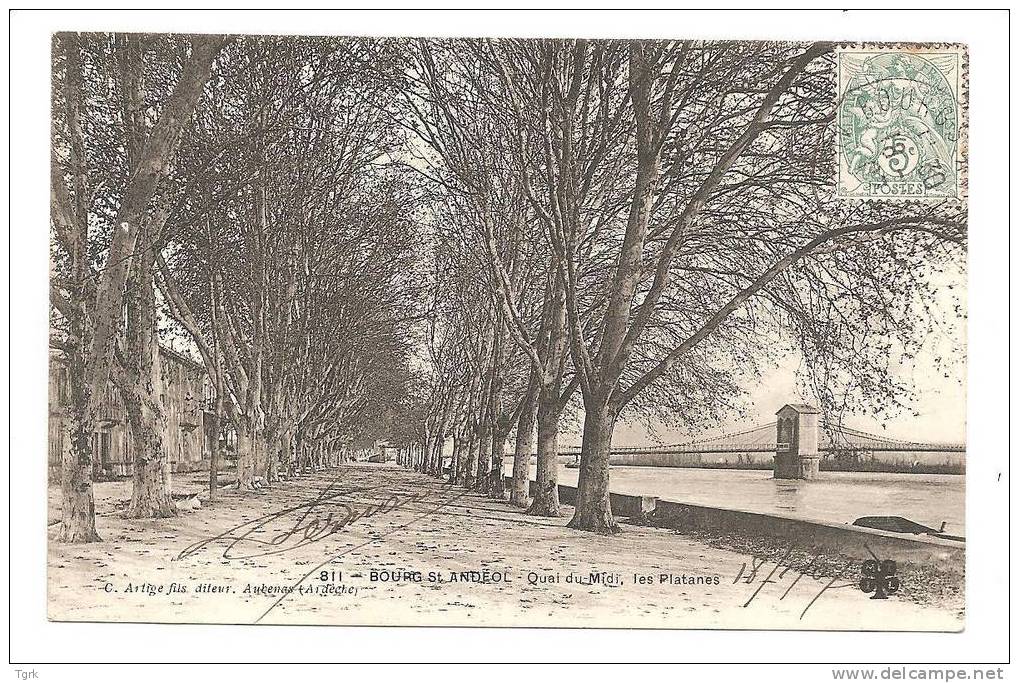 Bourg Saint Andéol  Les Platanes Du Quai Du Midi + Le Pont  BOURG SAINT ANDEOL 1907 - Bourg-Saint-Andéol