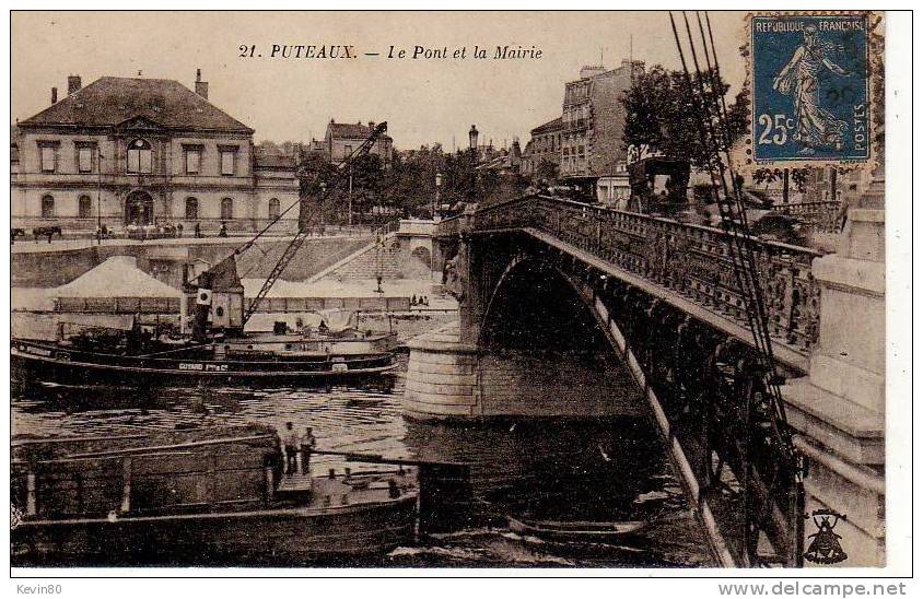 92 PUTEAUX Le Pont Et La Mairie Cpa Animée - Puteaux