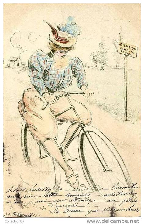 ILLUSTRATEUR  - HENRI BOUTET - FEMME à VELO - CYCLISME - DESSIN 1900 DOS SIMPLE  VOYAGEE 1901 - Boutet