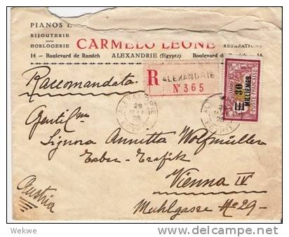 Faf005a/ ALEXANDRIA - Neuer Wertaufdruck 30 M. Auf 1 Fr. Von 1925, Mit Inhalt Ex Alexandrie Nach Wien - Lettres & Documents