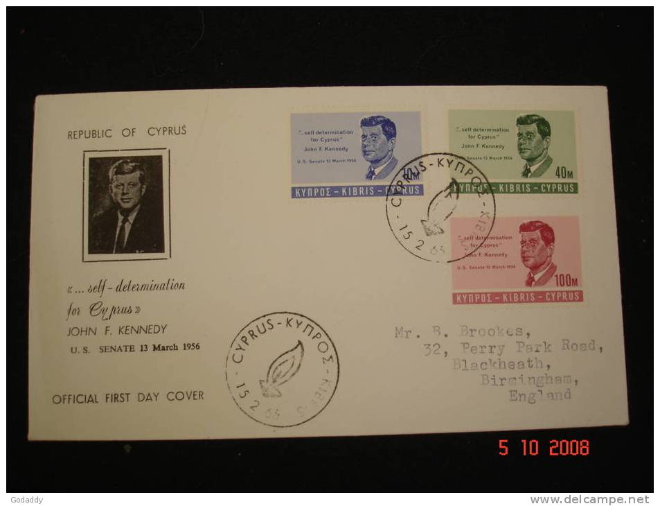 Cyprus  1965  First Day Cover John F. Kennedy Self-Determination For Cyprus - Cartas