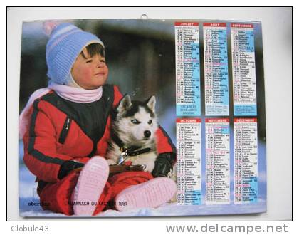 ALMANACH DU FACTEUR LA POSTE 1991 ENFANT ET CHIOT - Otros & Sin Clasificación