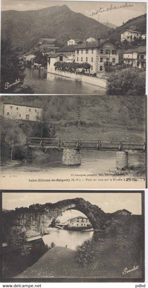 64. St-ETIENNE De BAIGORRY . 3 CPA . Pont, Hôtel De Trinquet  . - Saint Etienne De Baigorry