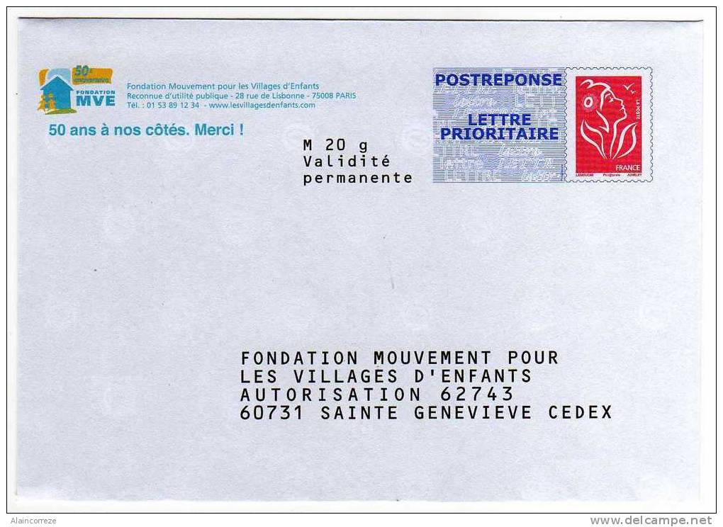 Entier Postal PAP Réponse Fondation Mouvement Pour Les Villages D´enfants Autorisation 62743 N° Au Dos: 08P038 - Prêts-à-poster: Réponse /Lamouche