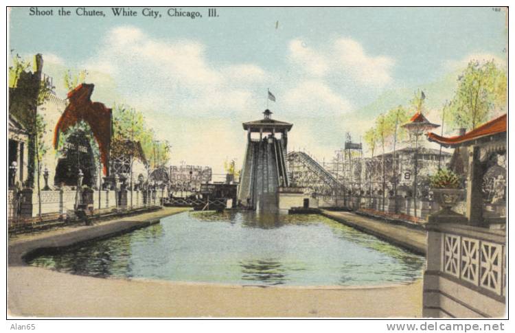White City Amusement Park, Chicago IL ´Shoot The Chutes´ Vintage Postcard - Chicago